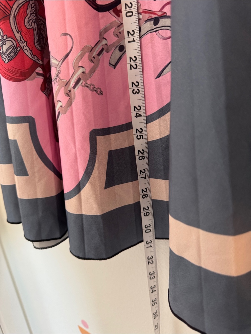 Pink Western Printed Pleated Midi Skirt with Navy Border N0310 - Picture 5 of 5
